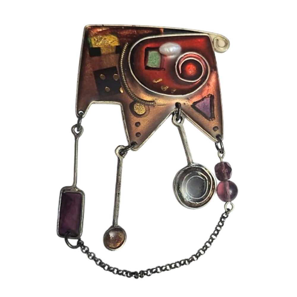 Vtg Yossi Steinberg Israel Resin Inclusion Dangle  Pin Brooch